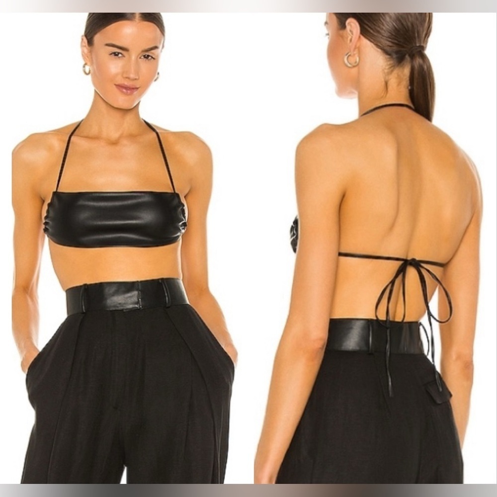 Aya Muse Women's Mika Crop Top Size M Black Faux Leather Sexy Whimsigoth Grunge